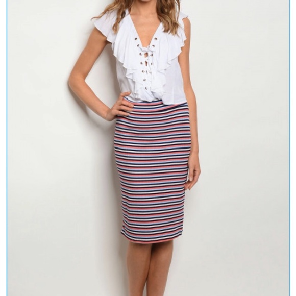 Le Lis Dresses & Skirts - 💫Striped Pencil Skirt Navy-Melon-SkyBlue & White